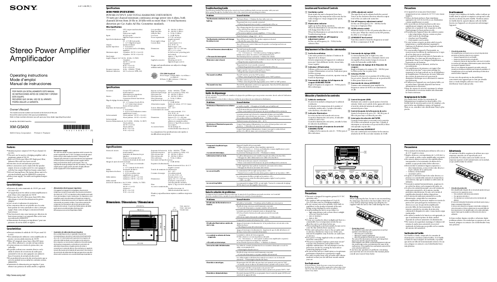 Sony XM-GS400 User Manual