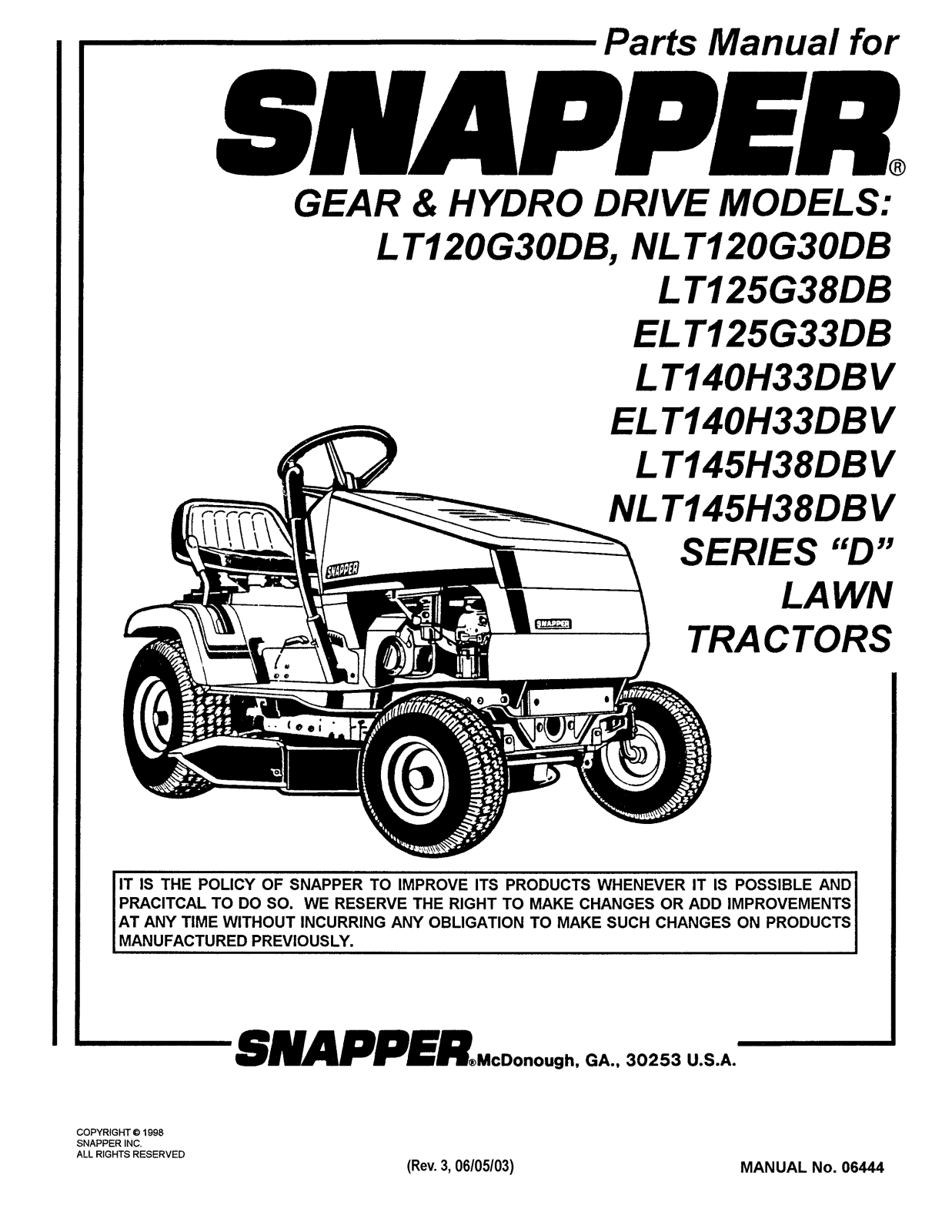 Snapper LT140H33DBV, LT120G30DB, LT140H33DB, NLT120G30DB, LT125G38DB User Manual