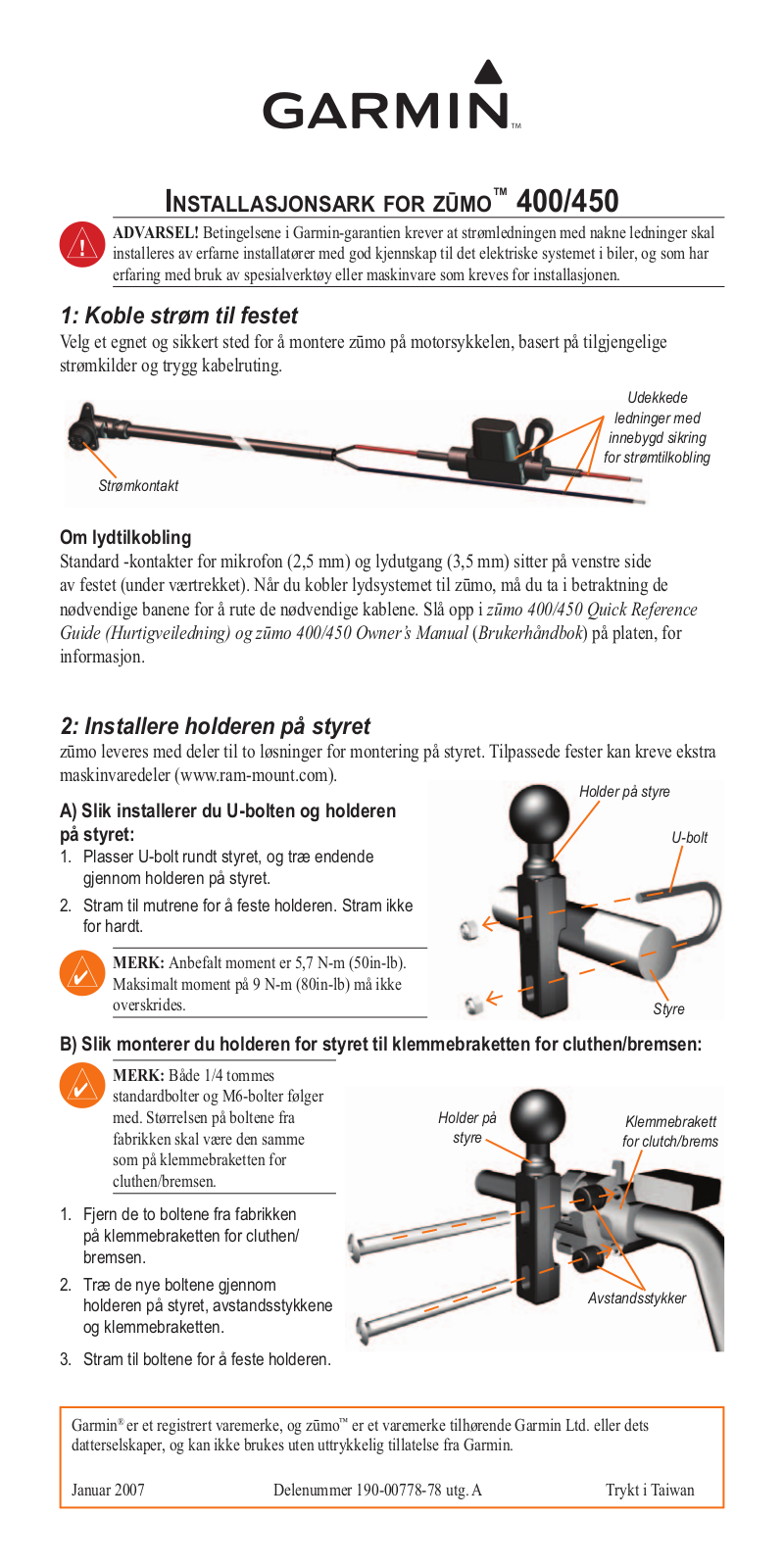 Garmin zūmo 450 Installation manual