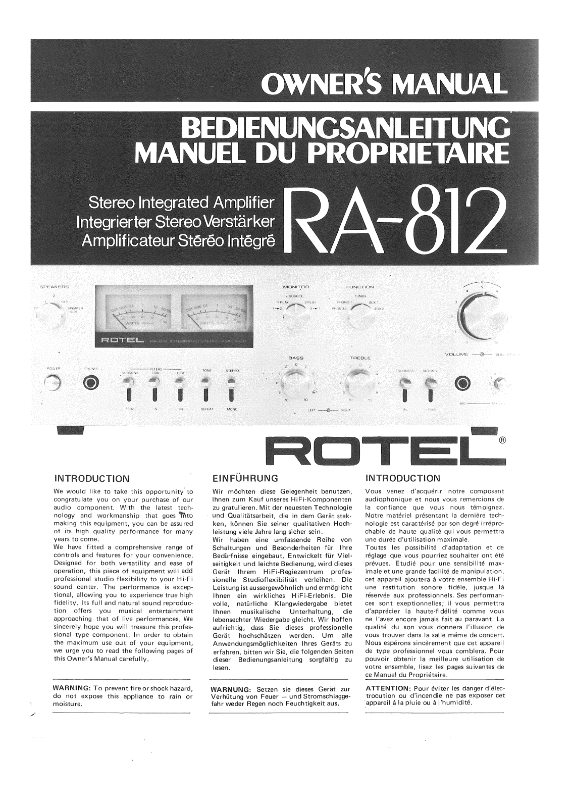 Rotel RA-812 Owners manual