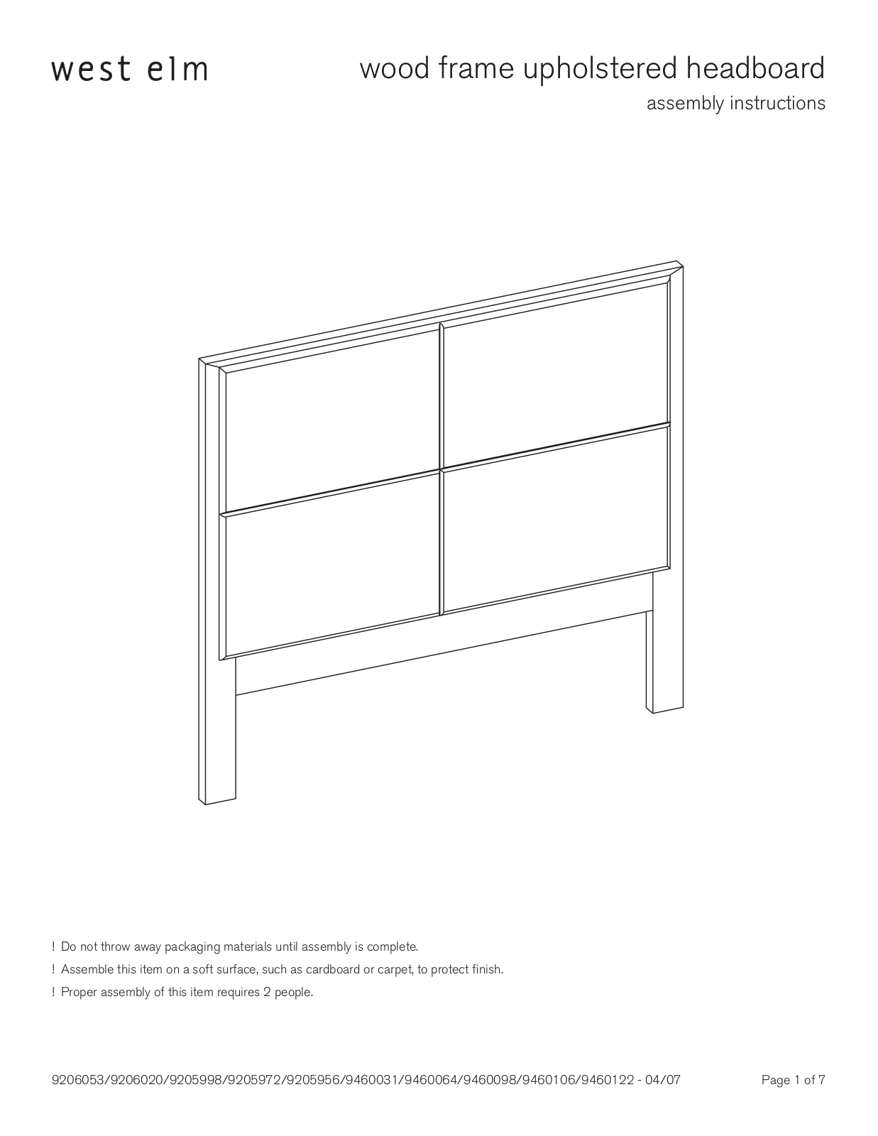 West Elm Wood Frame Upholstered Headboard Assembly Instruction