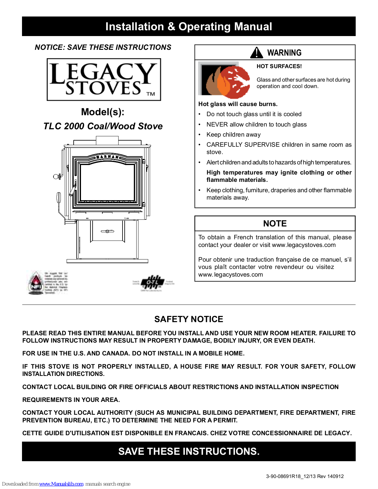 Legacy Stoves TLC 2000 Operating Manual - ManualMachine.com