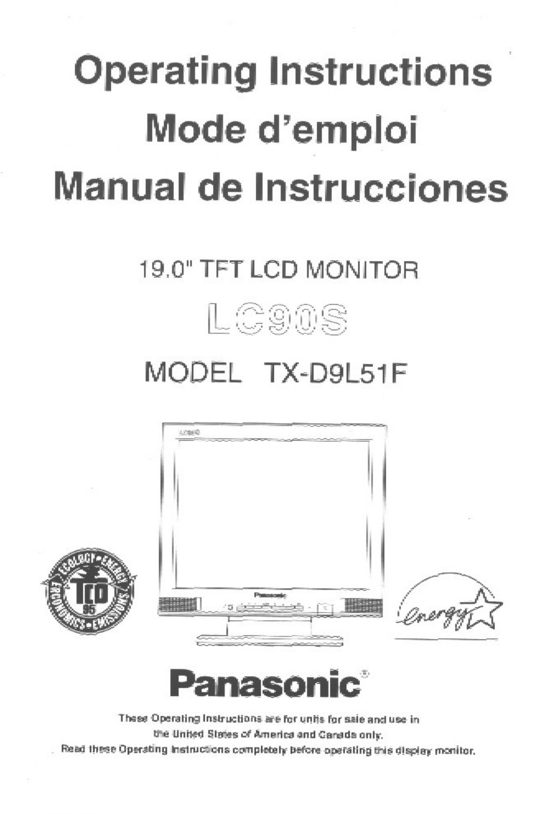 Panasonic tx-d9l51 Operation Manual