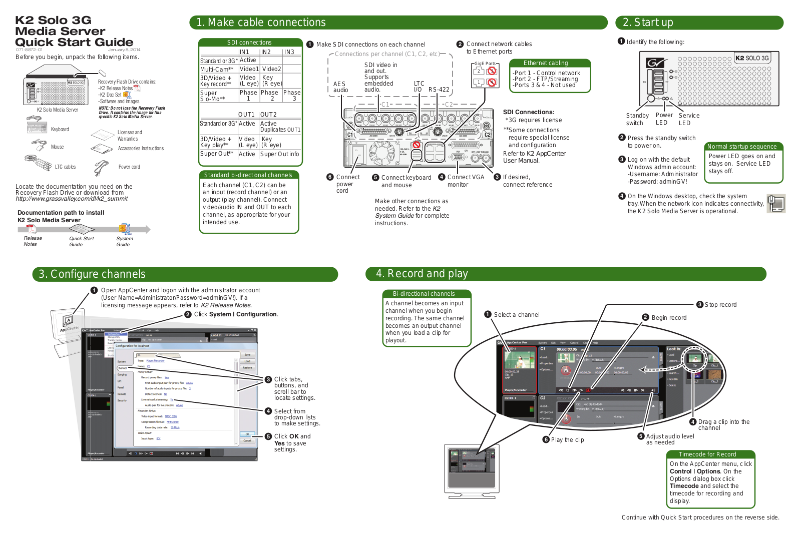 Grass Valley K2 Solo 3G Media Server Quick Start Guide