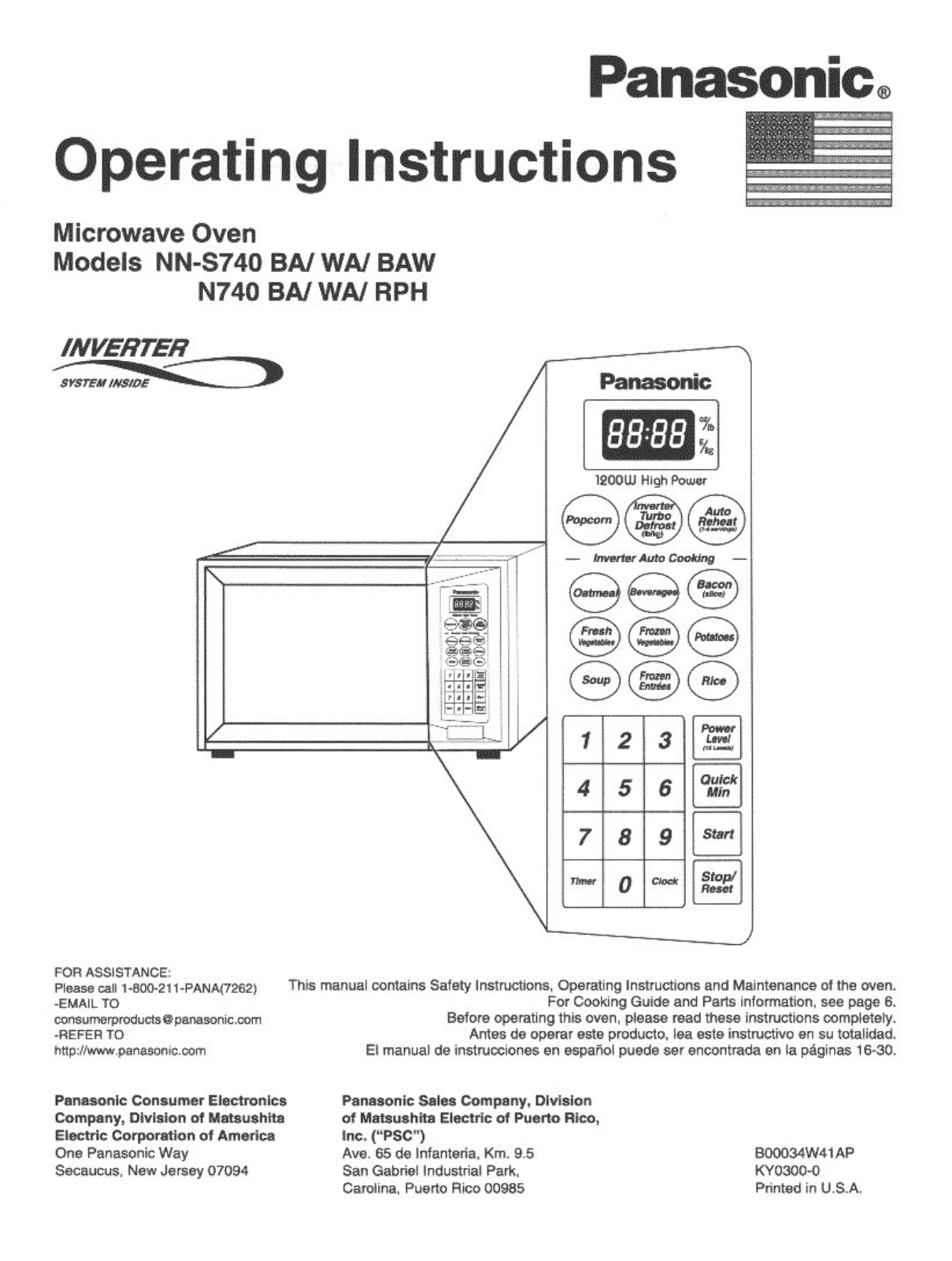 Panasonic Nn-n740rph, Nn-n740ba, Nn-n740wa, Nn-s740wa, Nn-s740baw Owner's Manual
