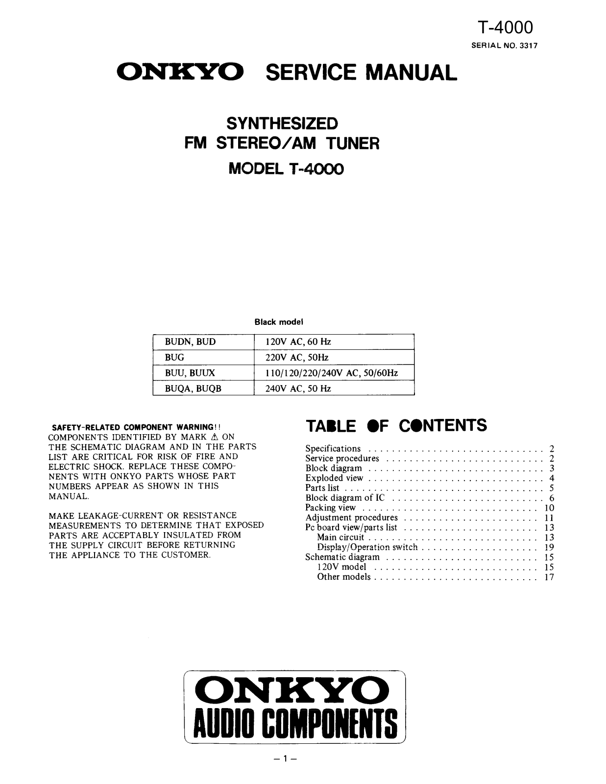 Onkyo T-4000 Service manual