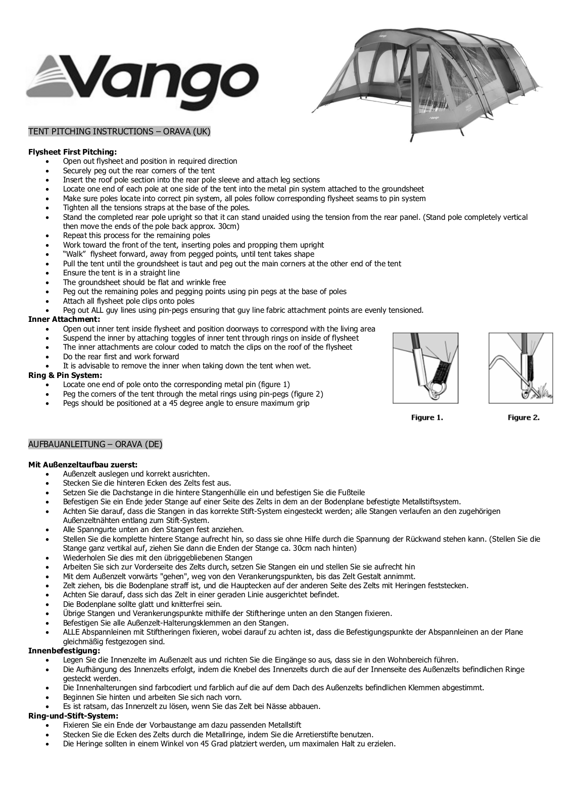 Vango Orava 600XL, Orava 500 User Manual