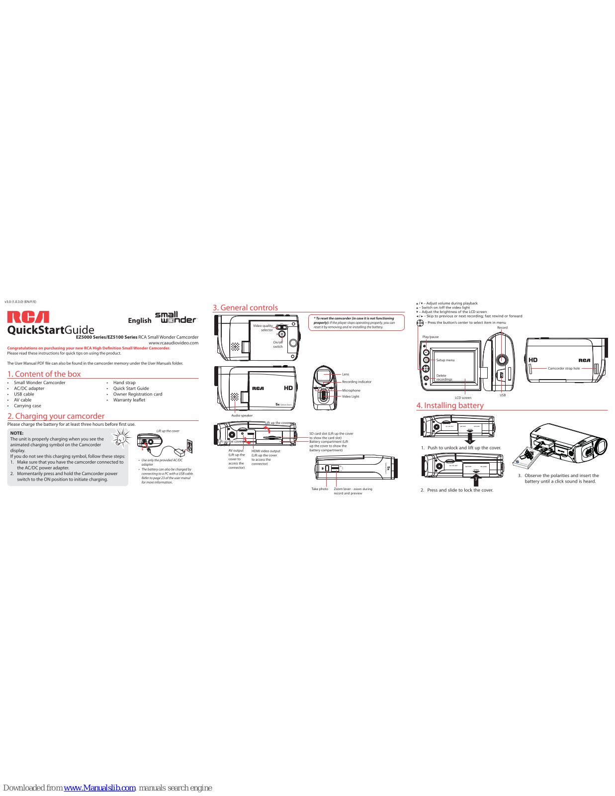 RCA EZ5000R Series, EZ5100 Series, Small Wonder EZ5000R Series, Small Wonder EZ5100 Series Quick Start Manual