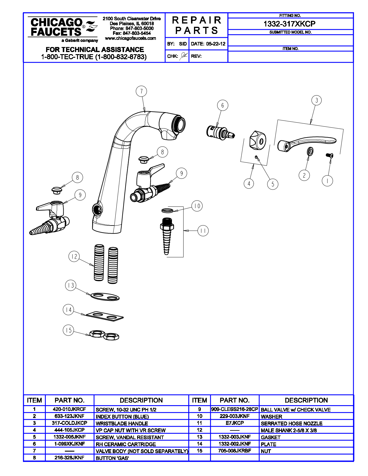 Chicago Faucet 1332-317XK Parts List