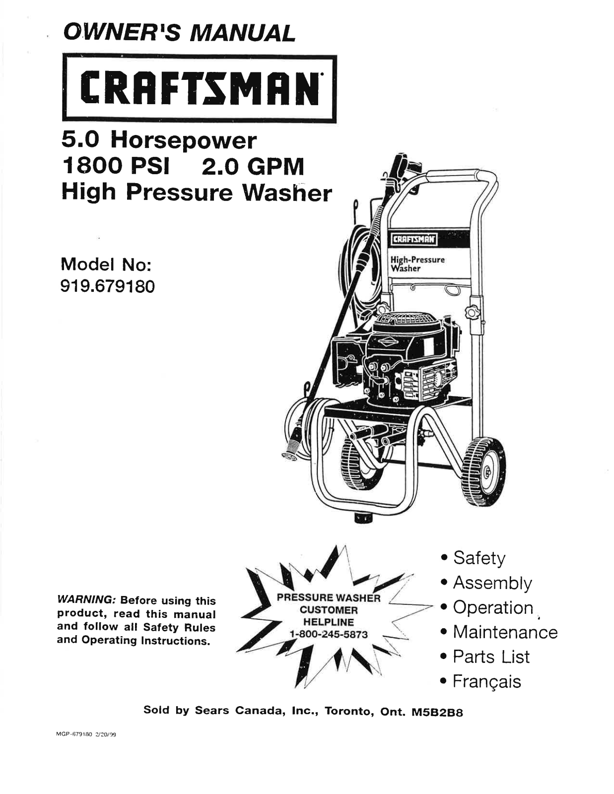 Craftsman MGP-679180 User Manual