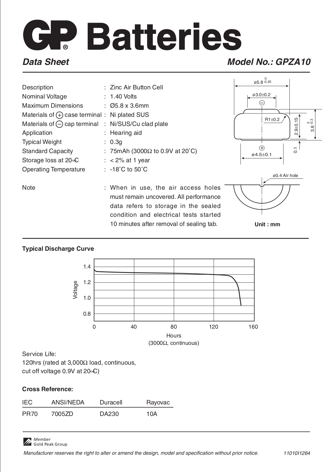 Gp batteries GPZA10 DATASHEET - ManualMachine.com