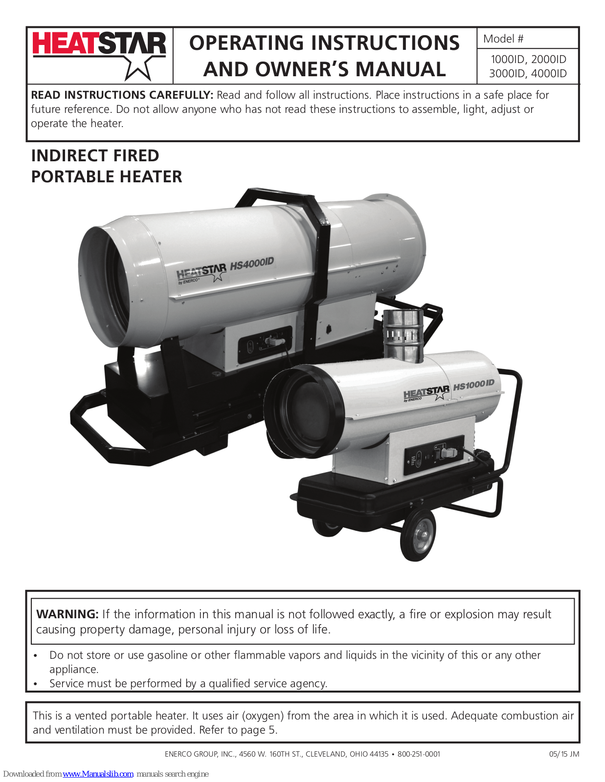 HeatStar 1000ID, 2000ID, 3000ID, 4000ID Operating Instructions And Owner's Manual