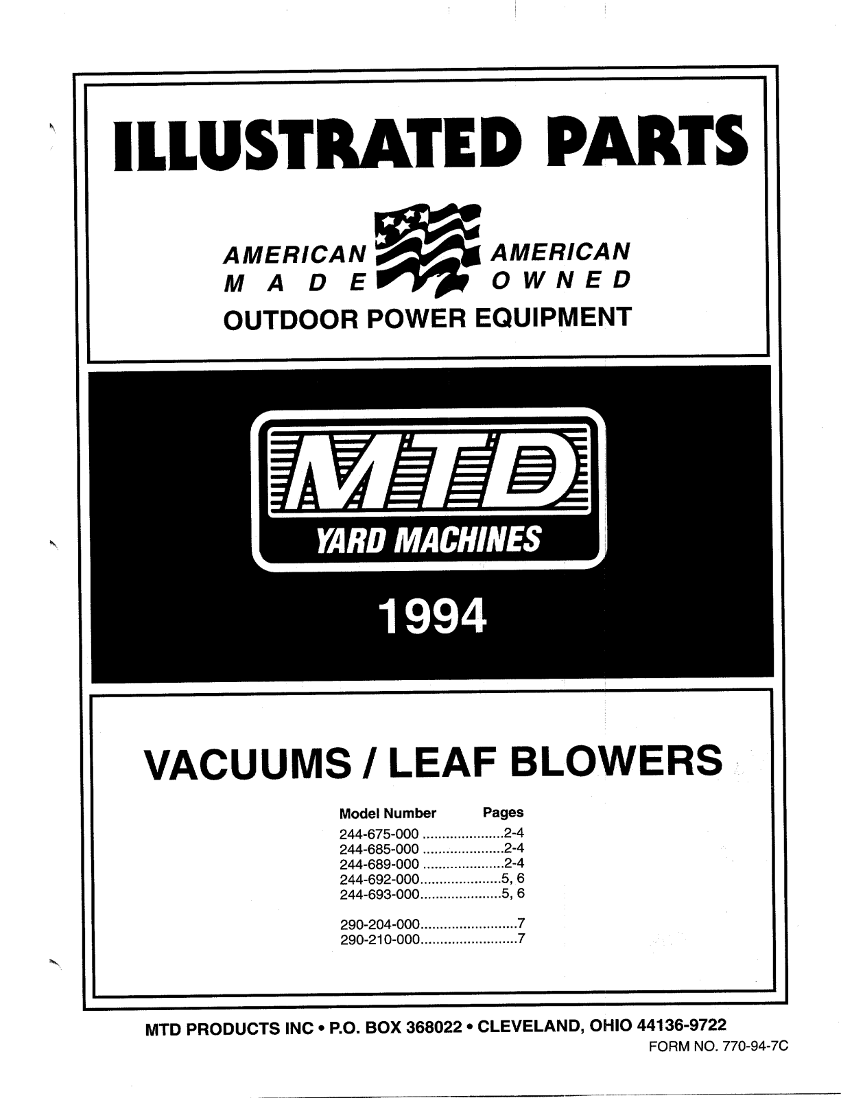 MTD 244-692-000, 244-693-000, 244-685-000, 244-675-000, 290-204-000 User Manual