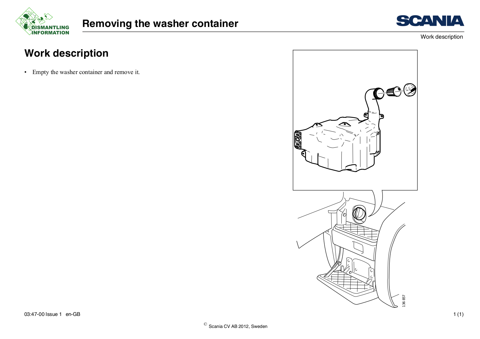 Scania Removing the washer container Service Manual