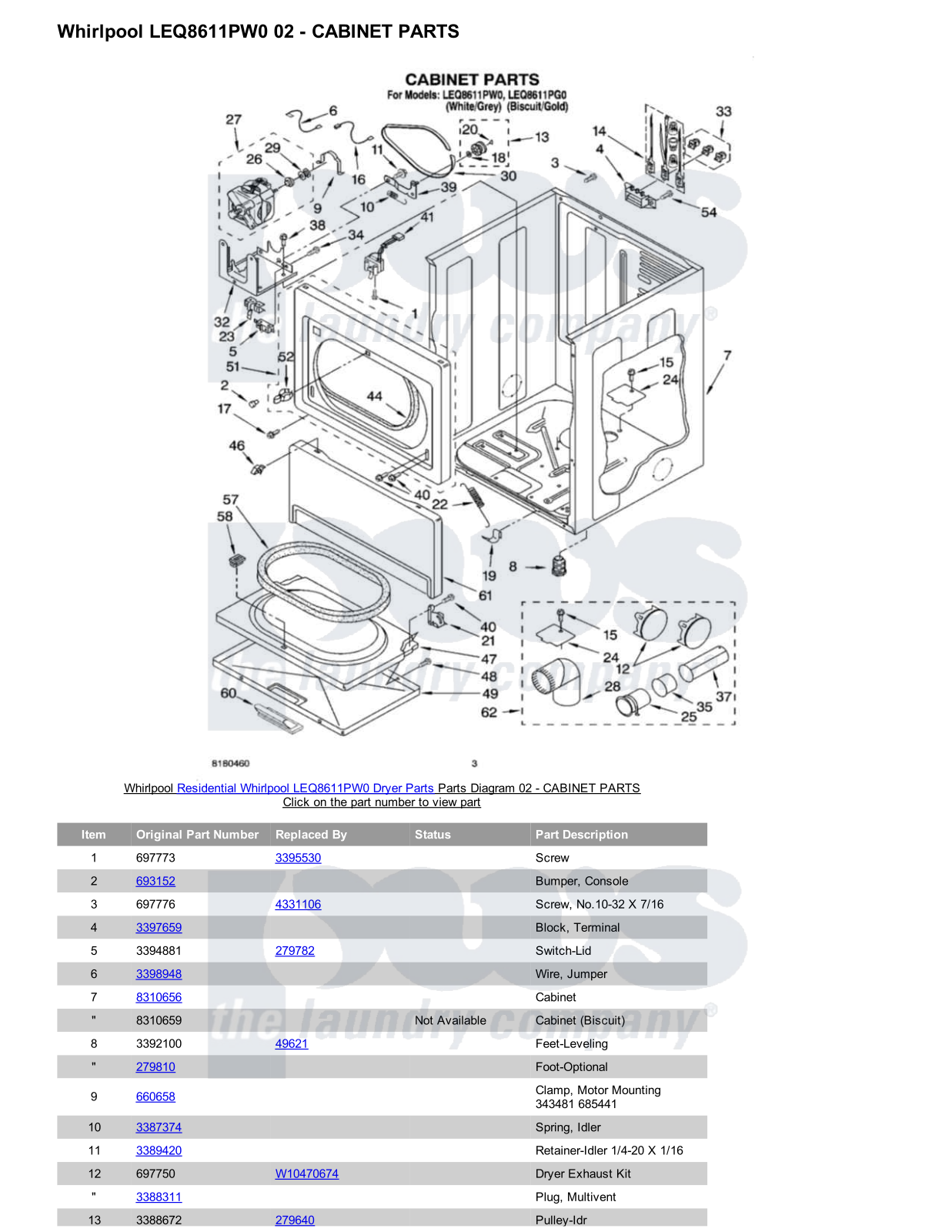 Whirlpool LEQ8611PW0 Parts Diagram