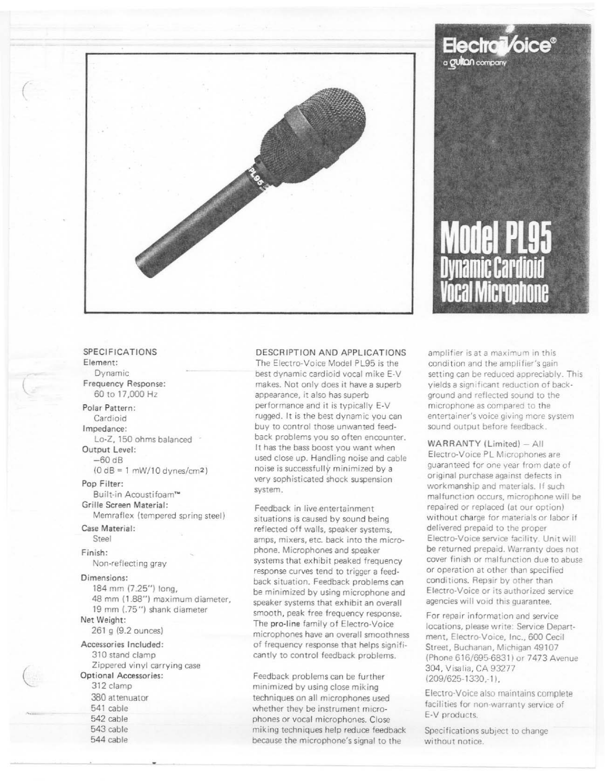 Electro-Voice PL95 User Manual