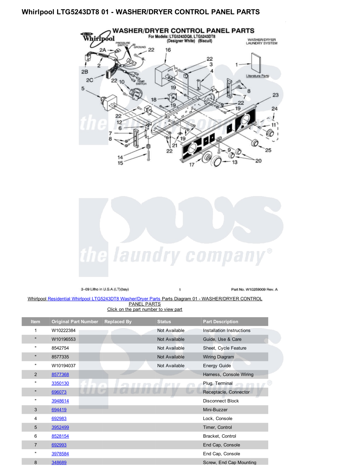 Whirlpool LTG5243DT8/Dryer Parts Diagram