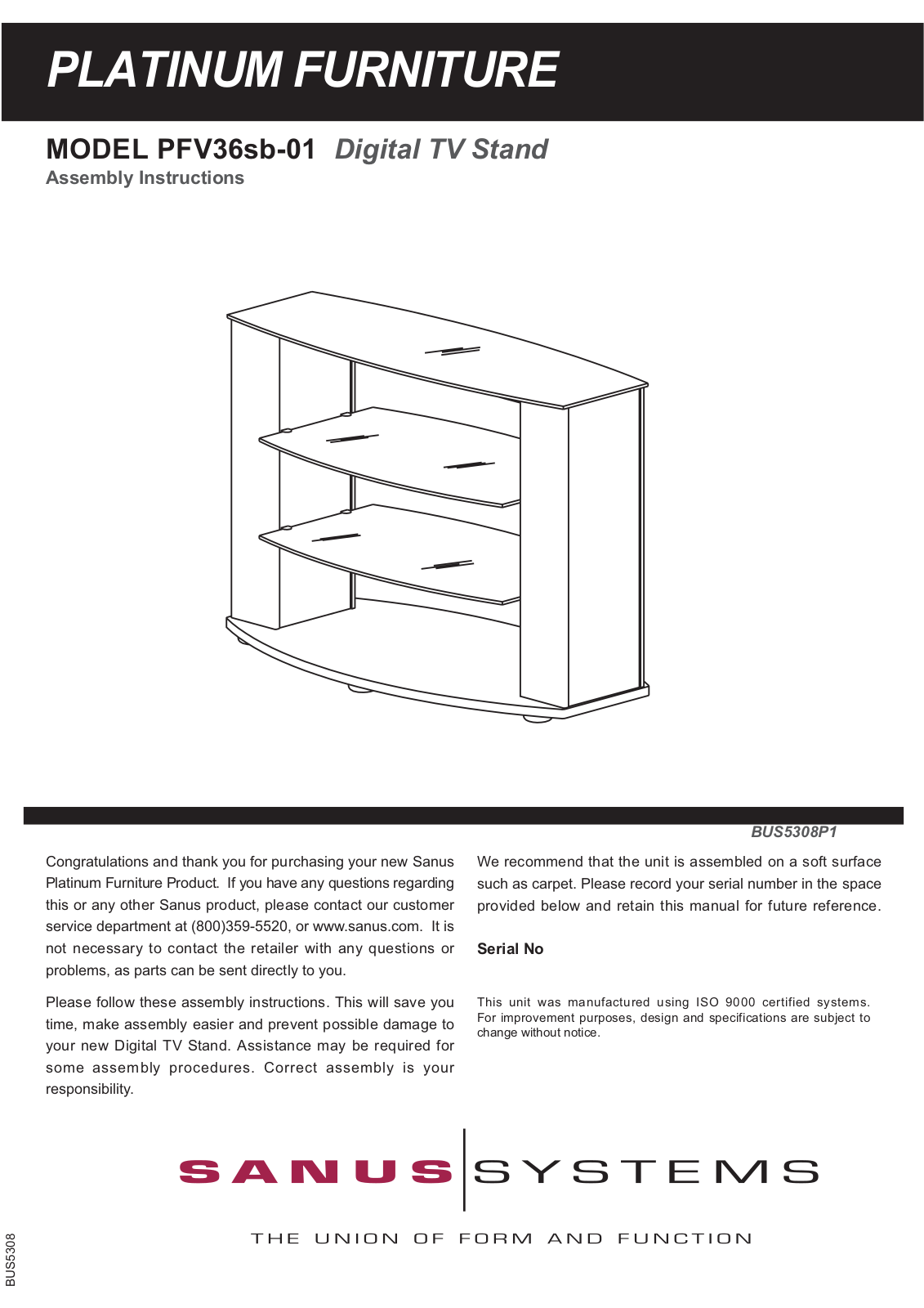 Sanus Systems PFV36SB-01 User Manual