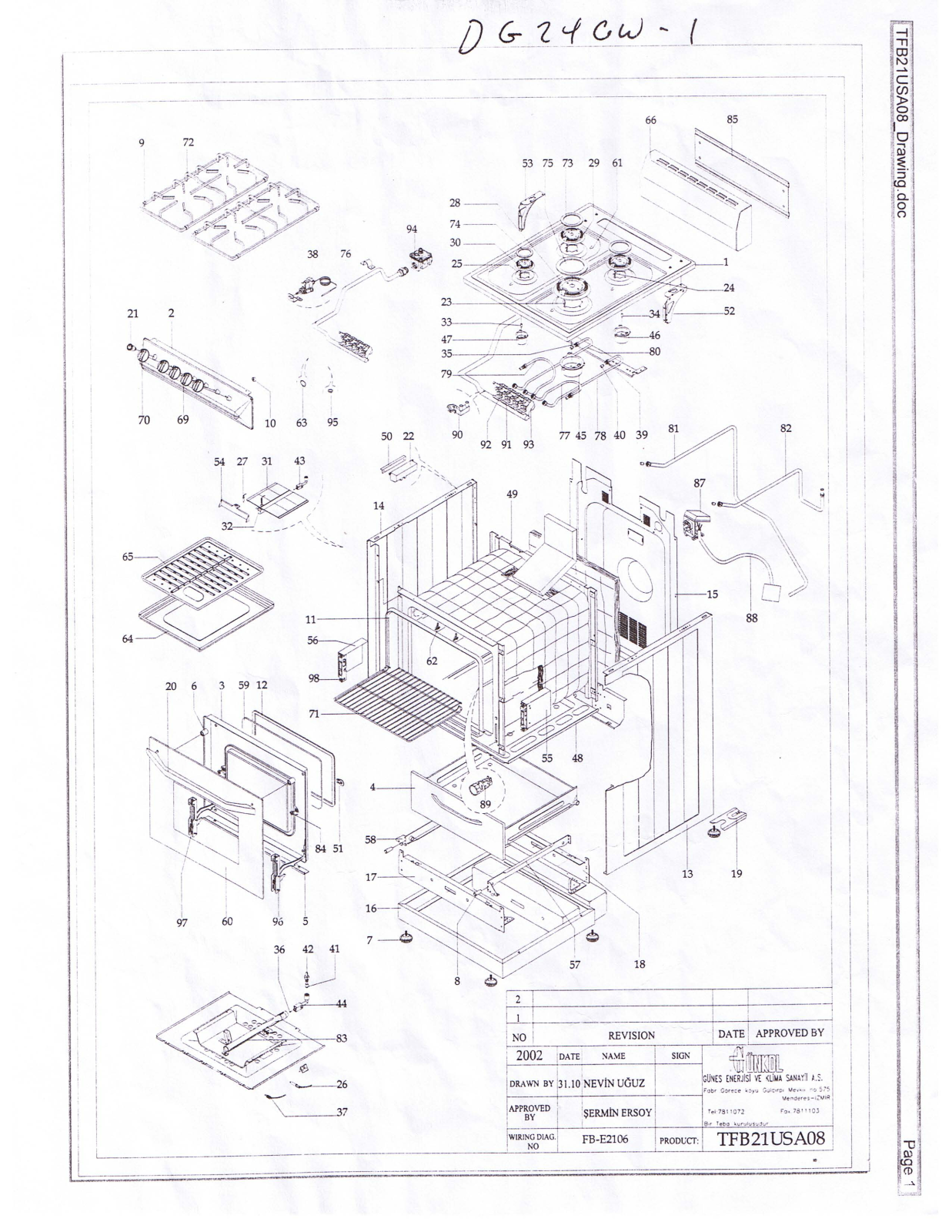 Avanti DG24CW-1 Parts List