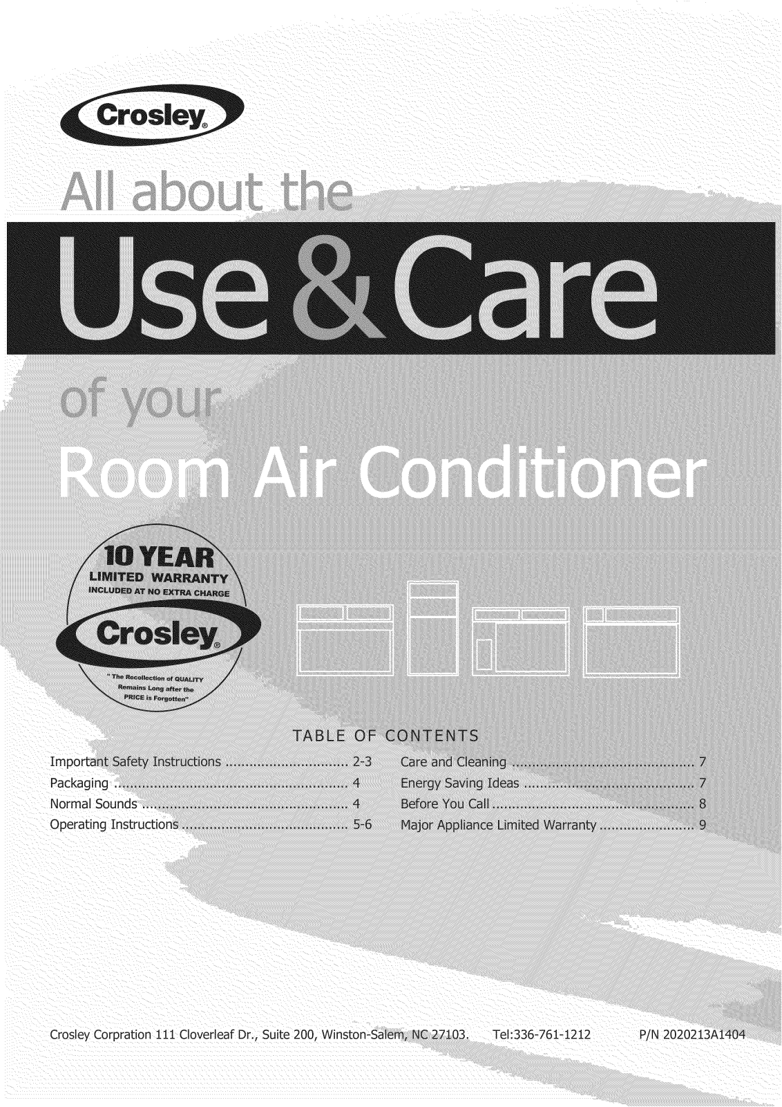 Crosley CAE8MR410A19, CAE8MR410A18, CAE100MR11, CAE100MR10 Owner’s Manual