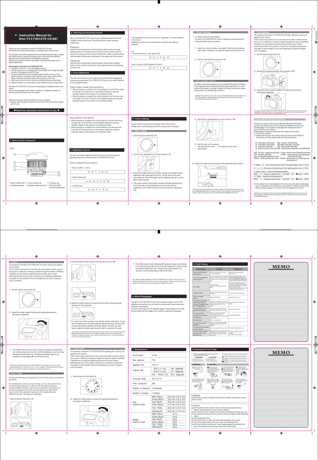 Samyang SY8M-O User manual