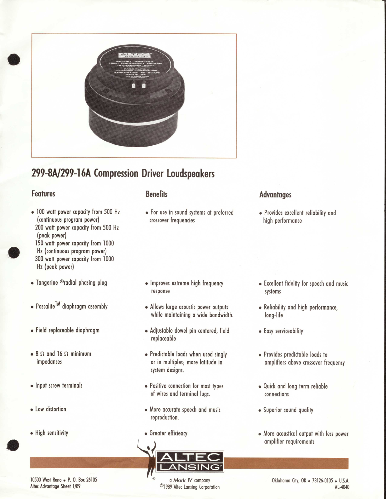 Altec lansing 299-16A HF, 299-8A HF User Manual
