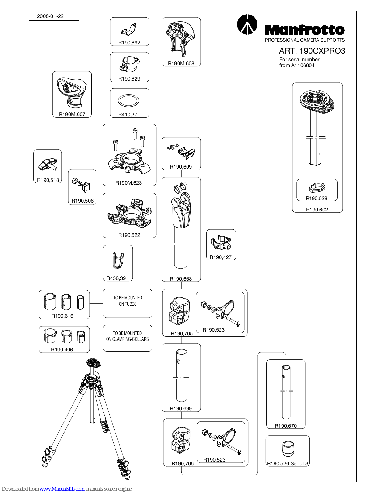 Manfrotto ART. 190CXPRO3 Parts List