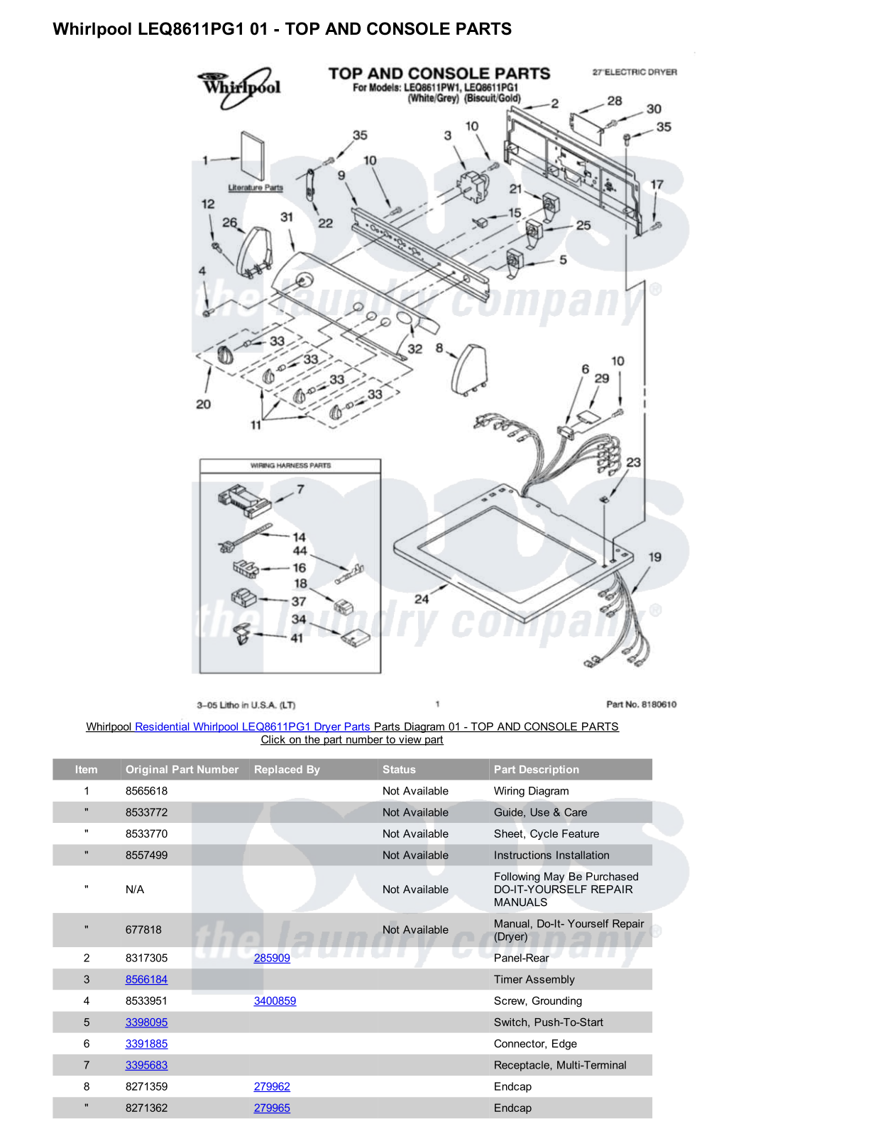 Whirlpool LEQ8611PG1 Parts Diagram