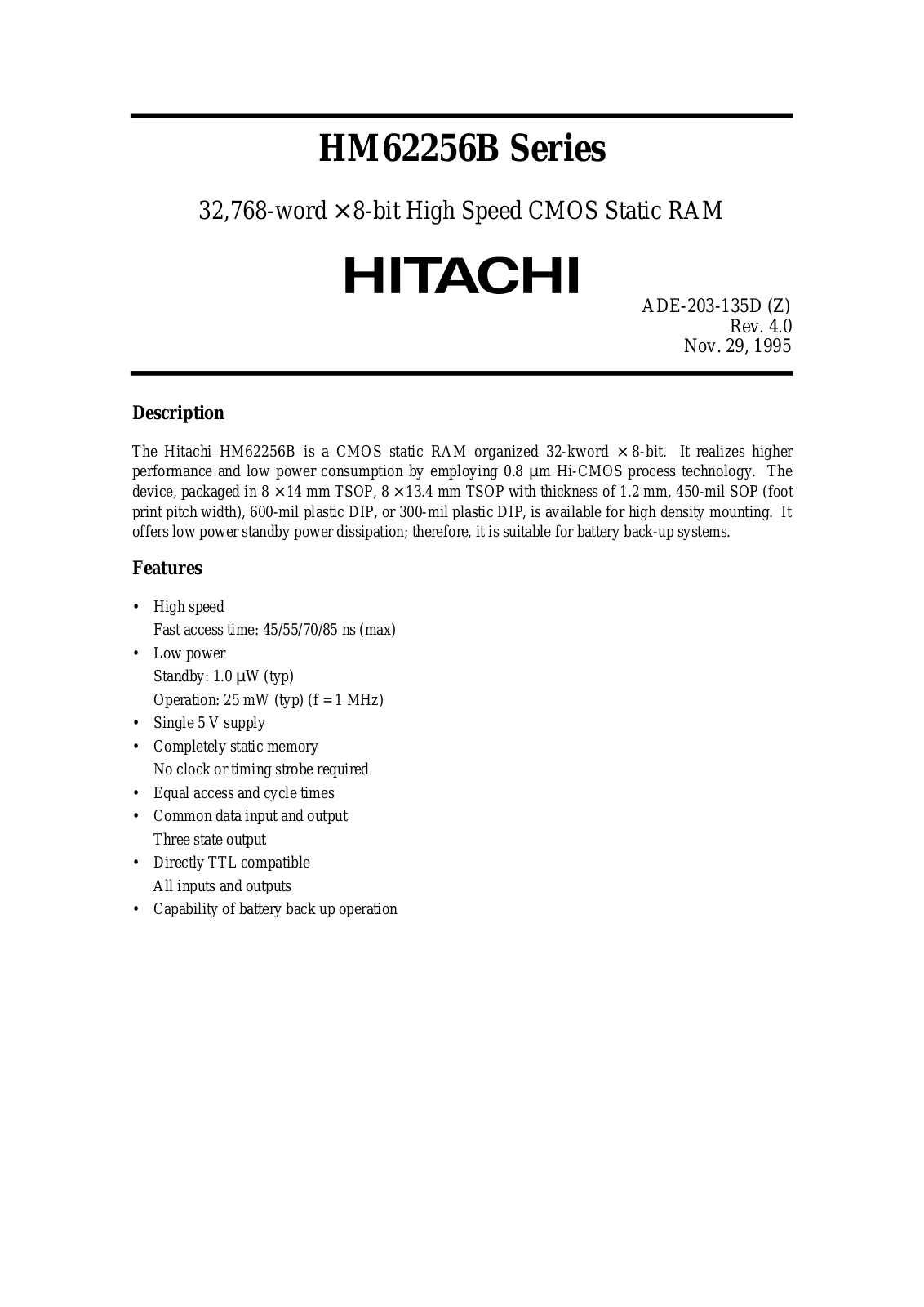 HIT HM62256BLFP-4SLT, HM62256BLFP-5SLT, HM62256BLFP-7SLT, HM62256BLFP-7T, HM62256BLFP-7ULT Datasheet