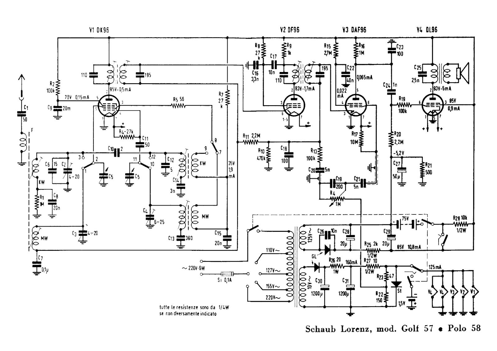 SCHAUB LORENZ Golf 57-Polo-58 Schematic