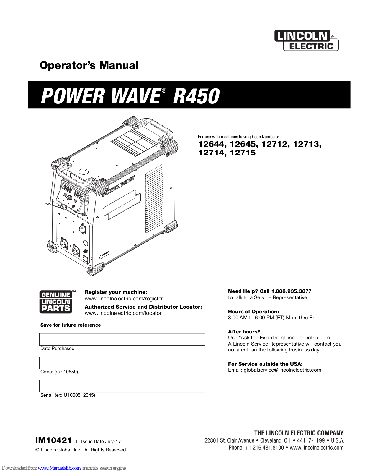 Lincoln Electric POWER WAVE R450 Operator's Manual