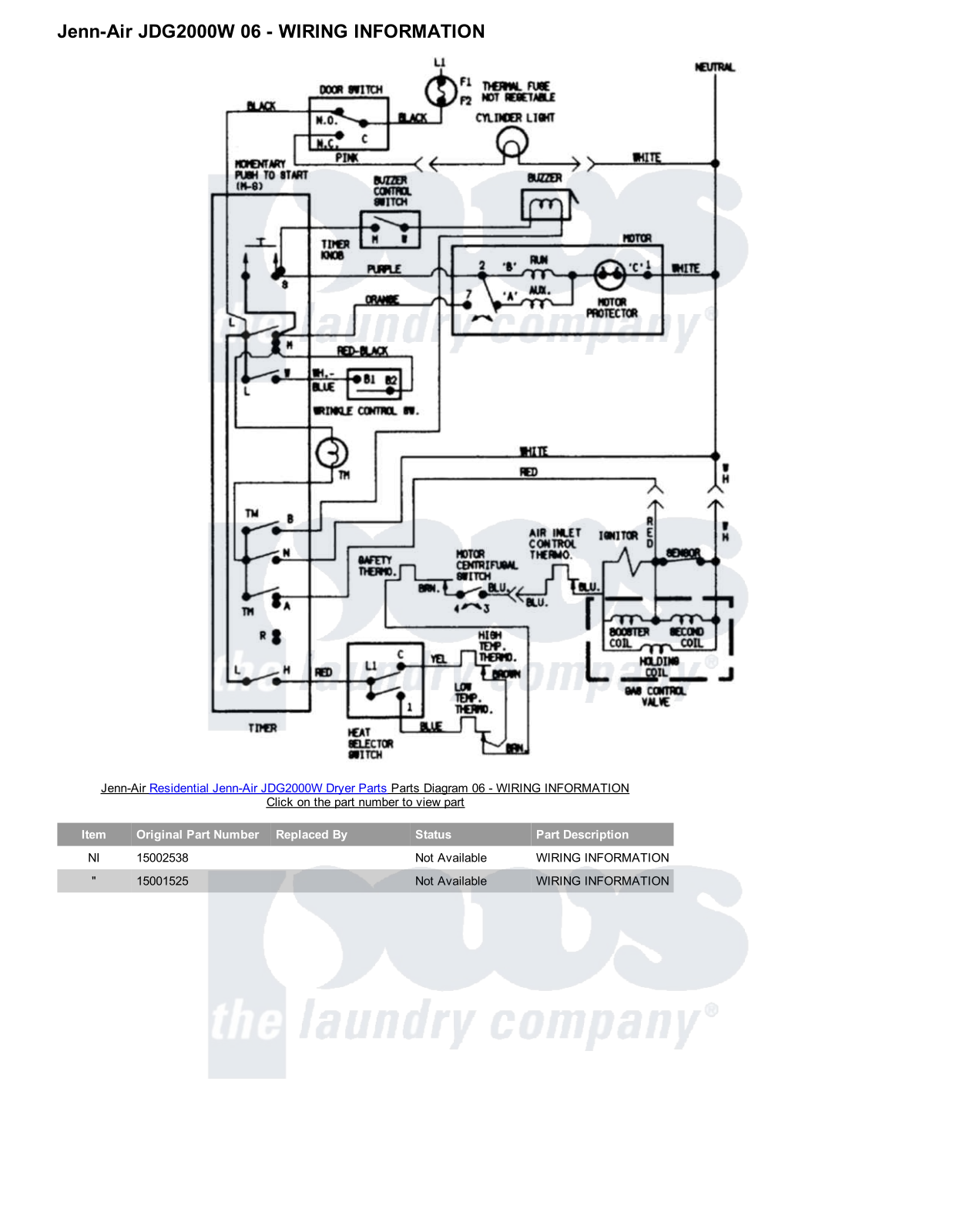 Jenn-Air JDG2000W Parts Diagram