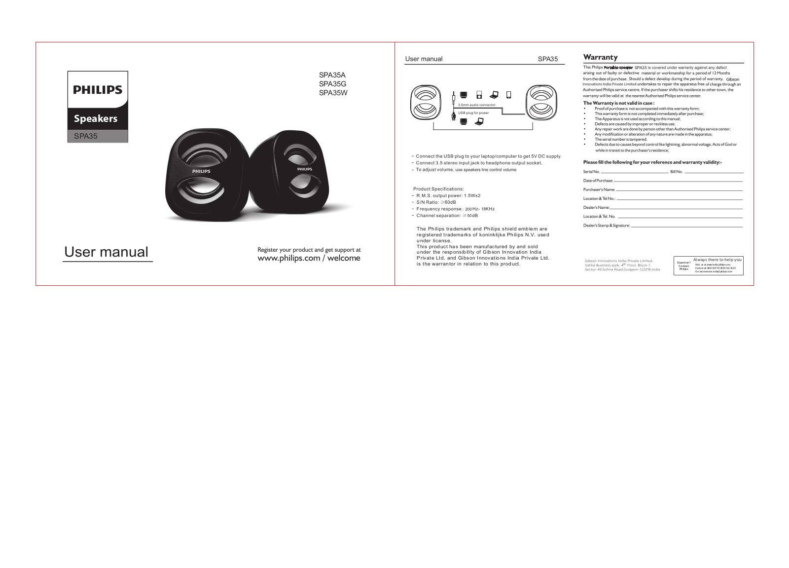 Philips SPA35W/94, SPA35G/94, SPA35A/94 user manual - ManualMachine.com