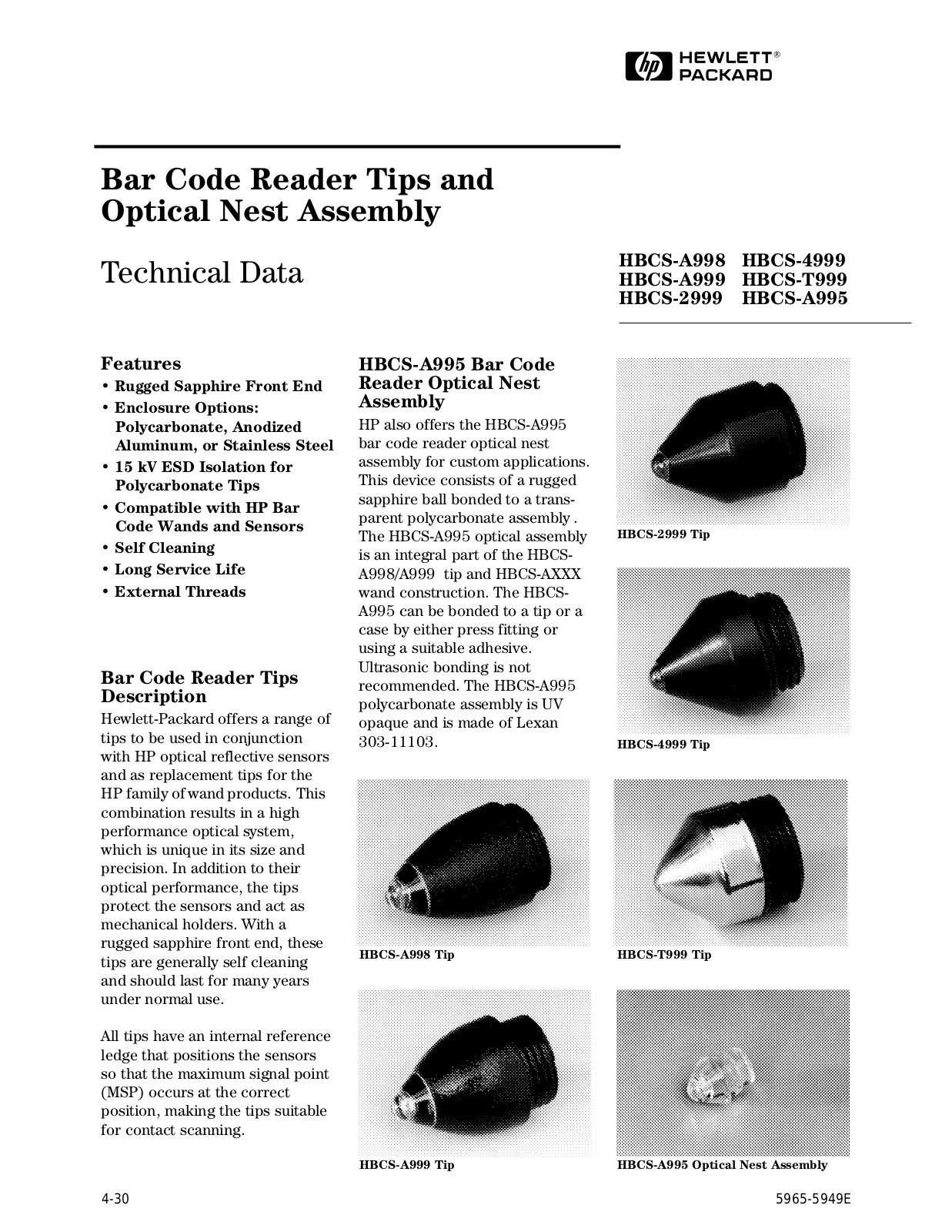 HP HBCS-T999, HBCS-A999, HBCS-A998, HBCS-A995, HBCS-4999 Datasheet