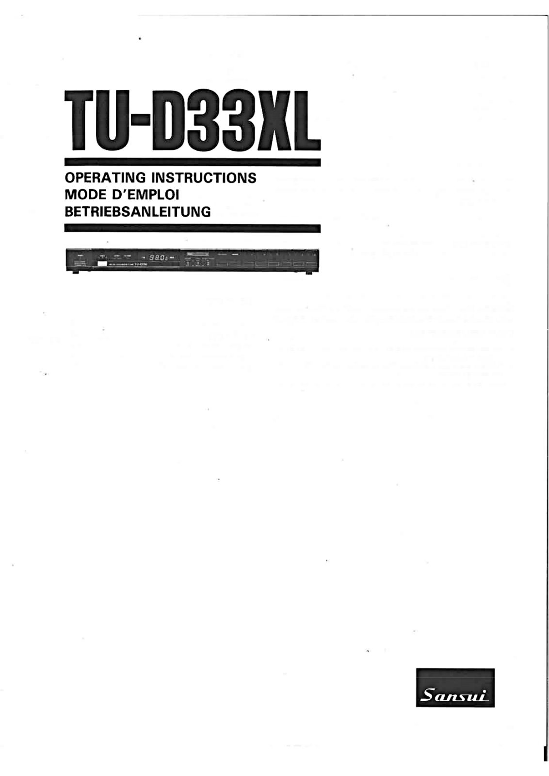 Sansui TU-D33XL Owners Manual