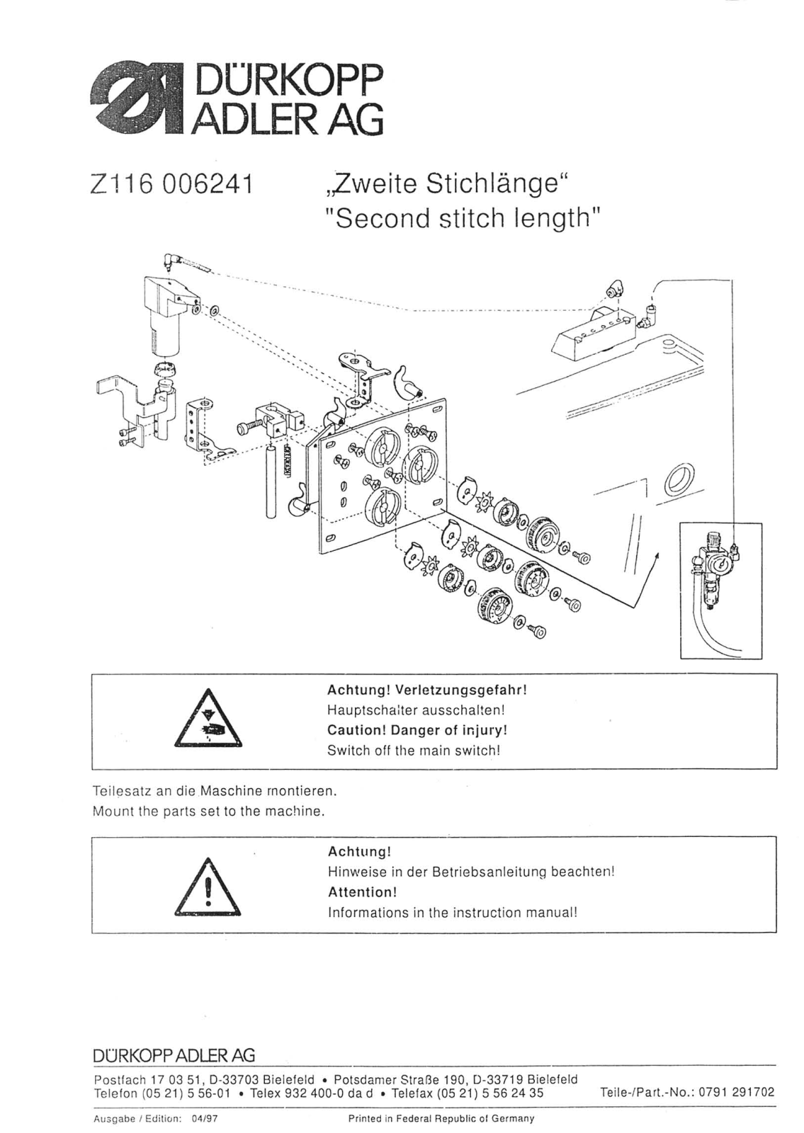 Duerkopp Adler Z116 006241 User Manual