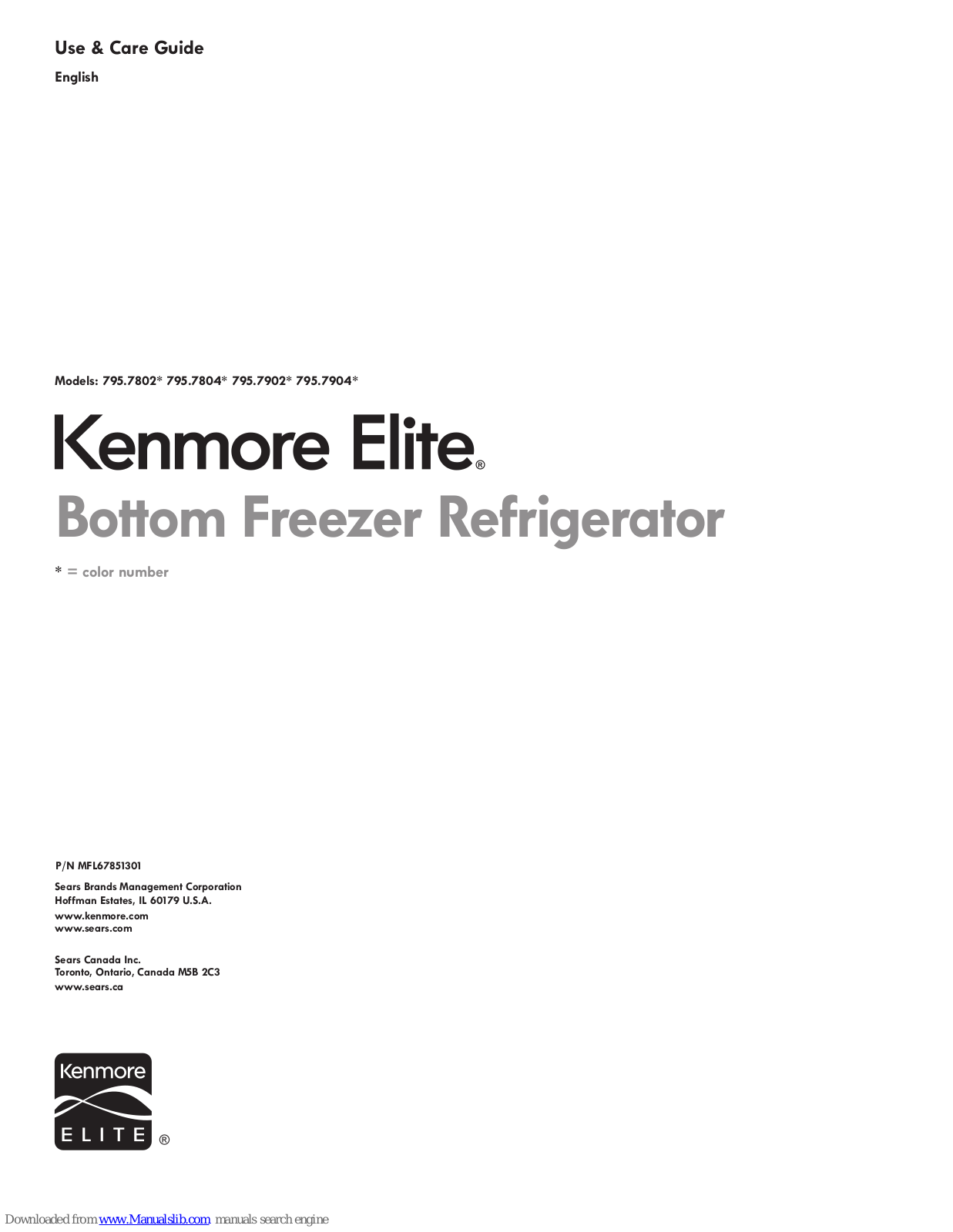 Kenmore 795.7804 Series, 79579043312, 795.7902 Series, 795.7904 Series, 795.7802 Series Use & Care Manual