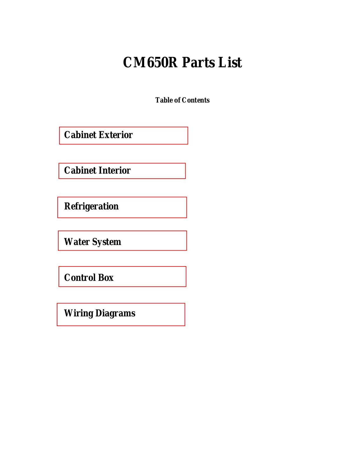 Scotsman CM650R PARTS LIST