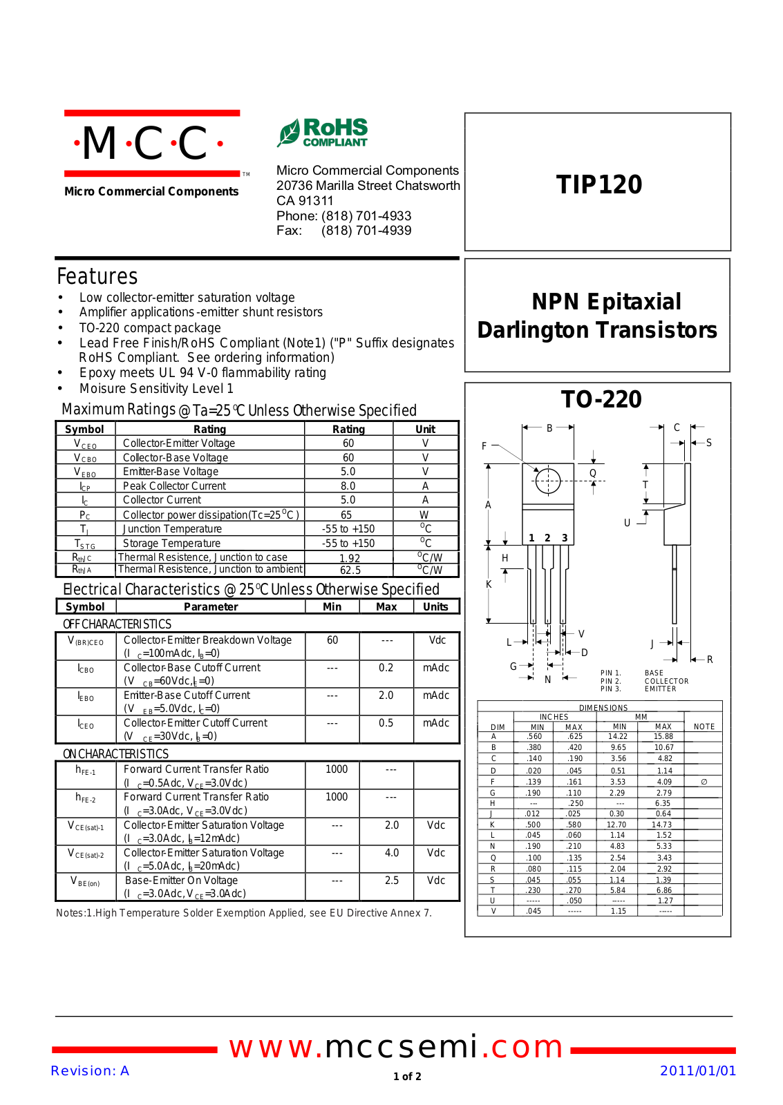Datasheet tip120_to-220 Datasheet - ManualMachine.com