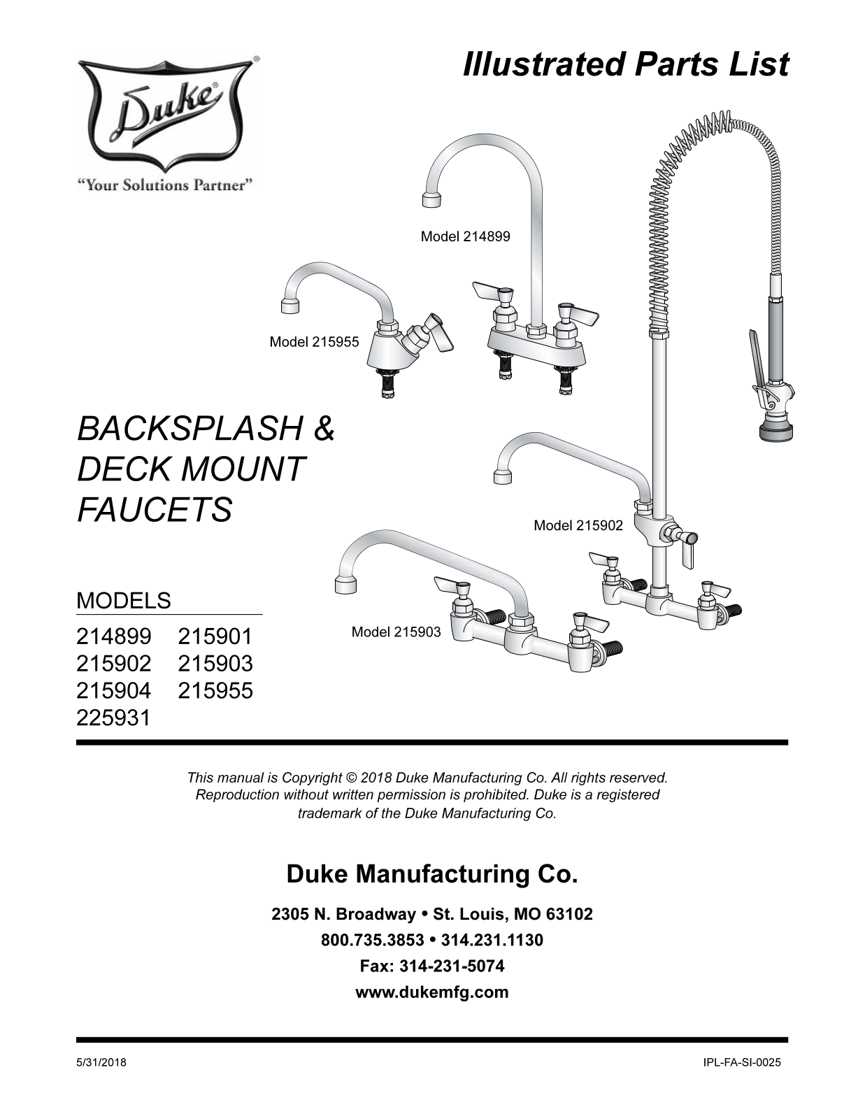 Duke 215901 Parts Manual