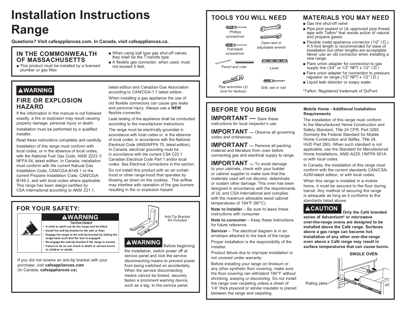 Cafe CGS700P3MD1 Installation Manual