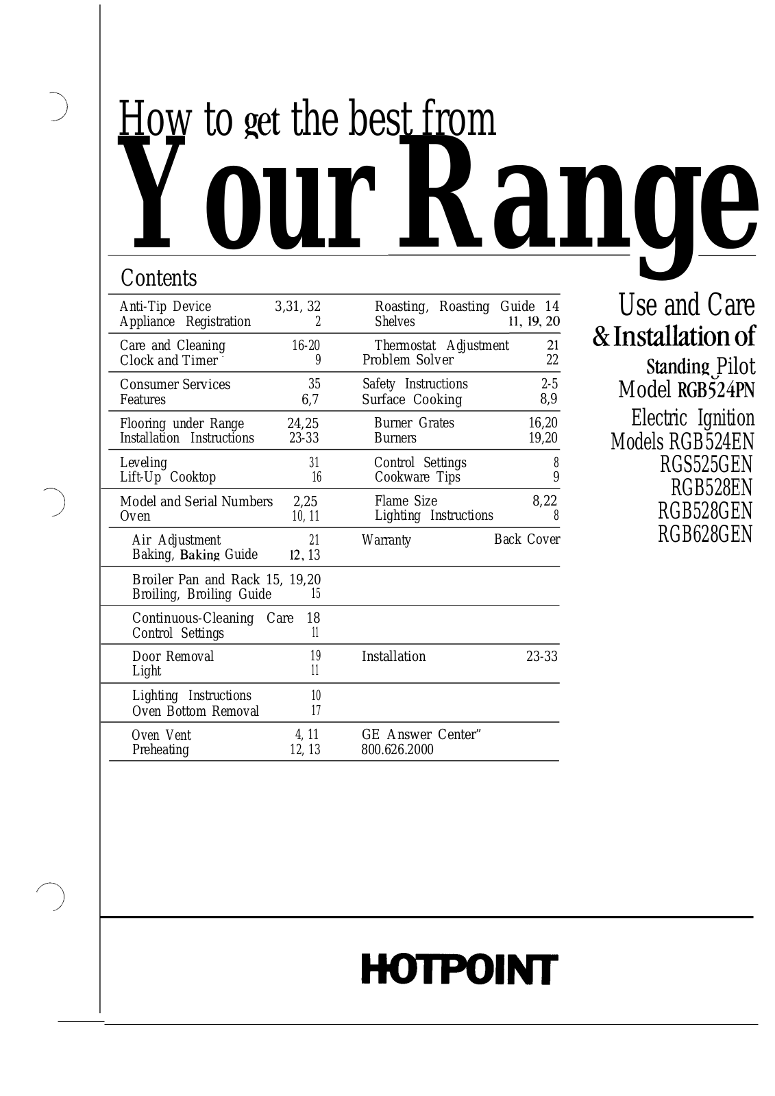 GE RGRGB524EN, RGS525GEN, RGB528EN, RGB528GEN, RGB628GEN Use and Care Manual