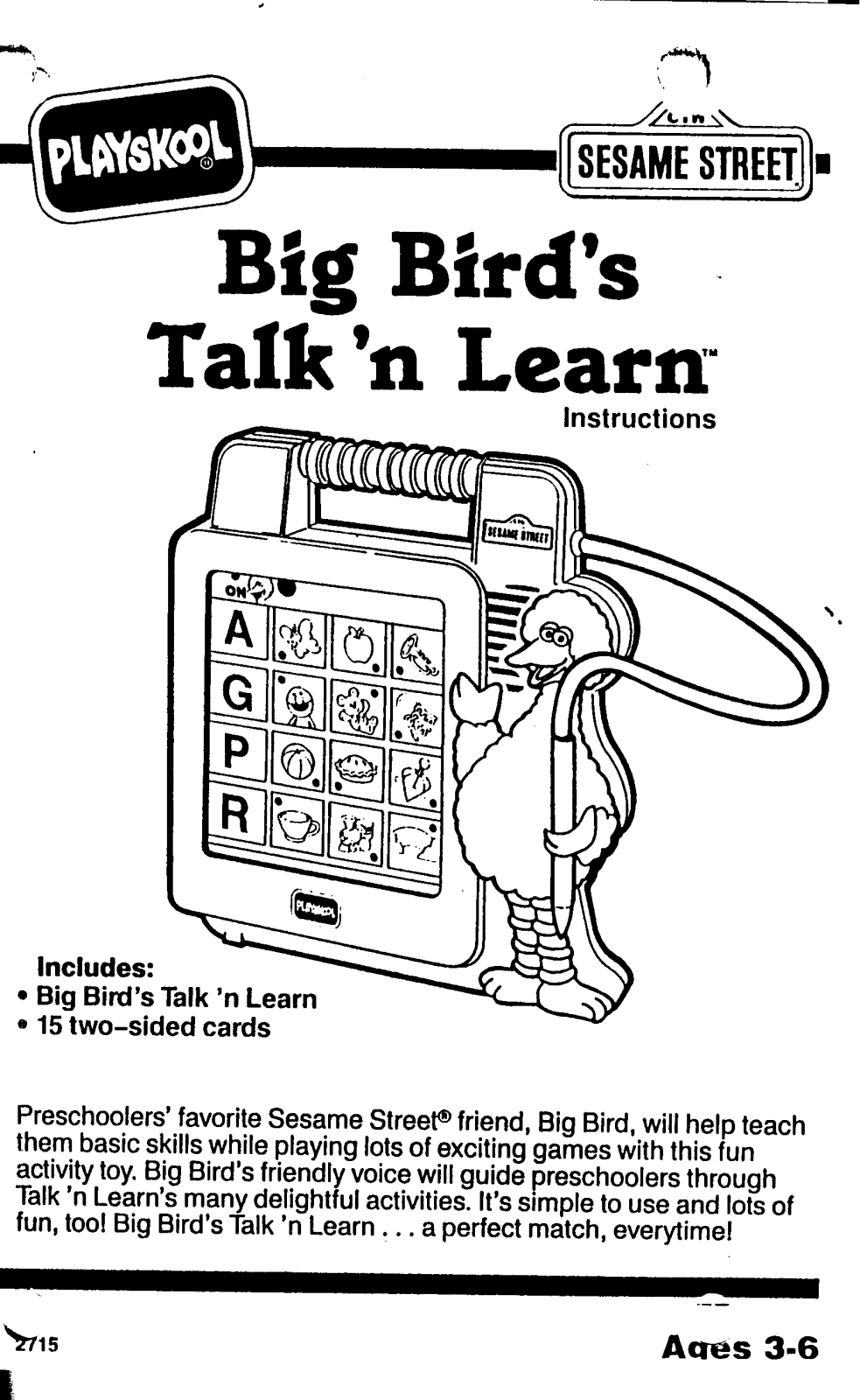 HASBRO Big Bird's Talk 'n Learn User Manual