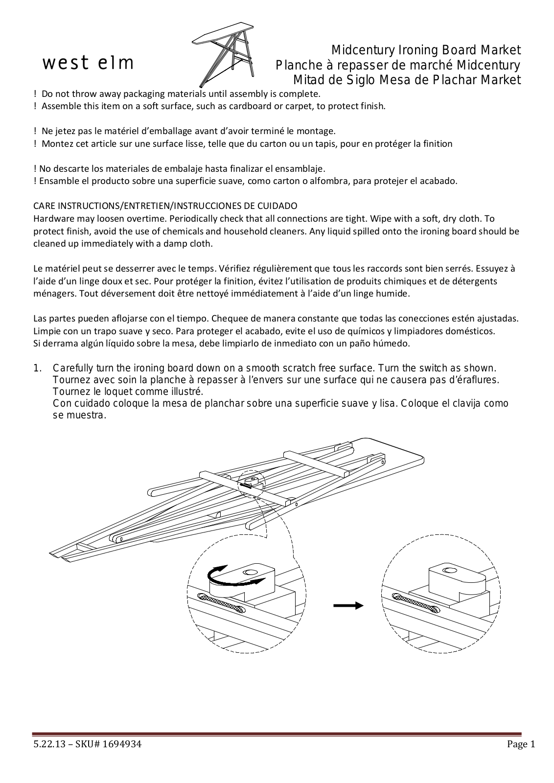 West Elm Mid Century Ironing Board Assembly Instruction