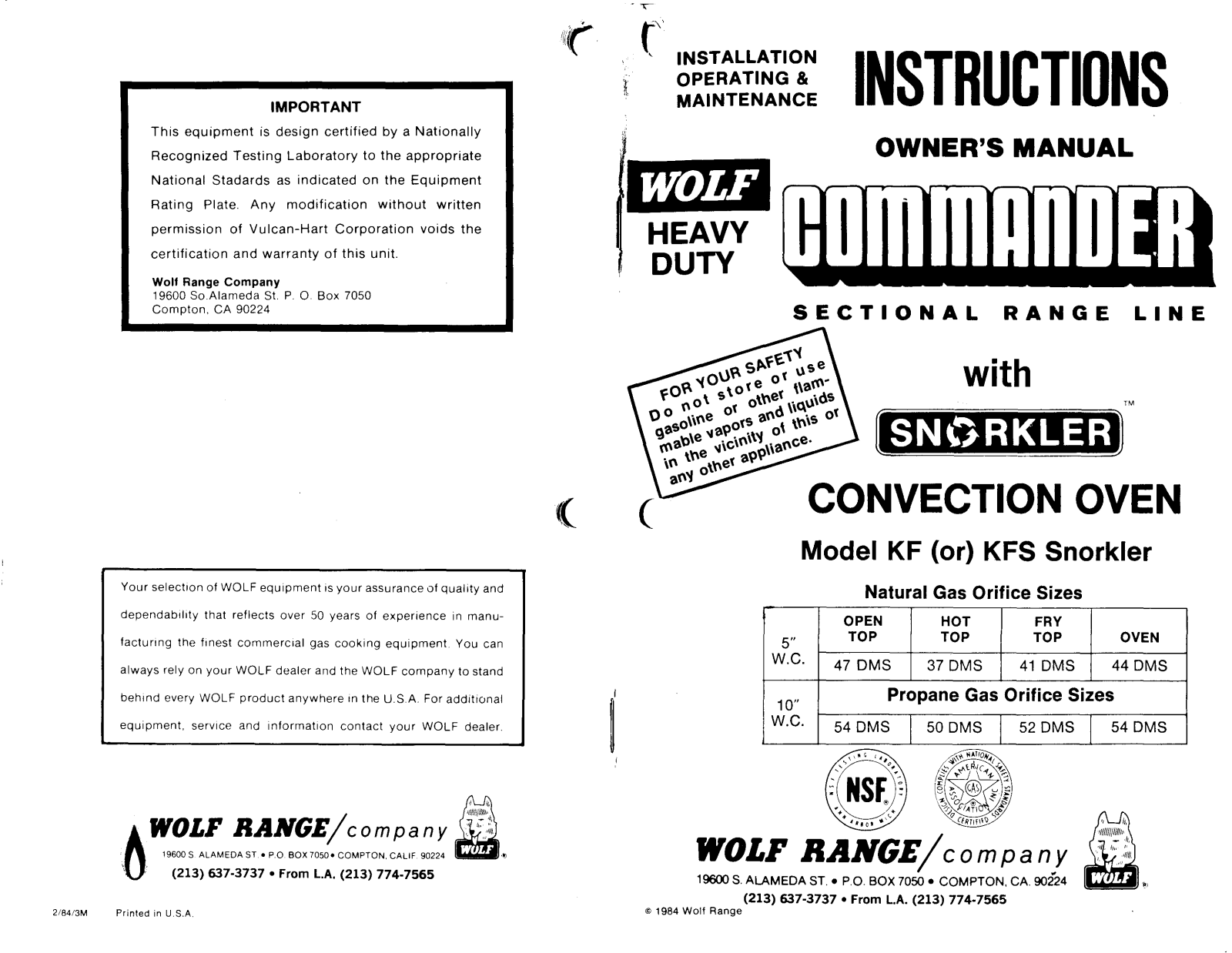 Wolf KFS-4-27 Installation  Manual