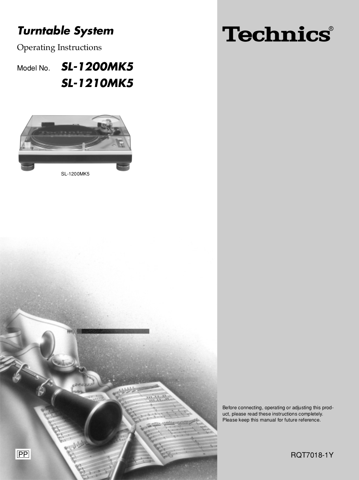 Technics SL-1200MK2PK, SL-1210MK2, SL-1210MK5 User Manual