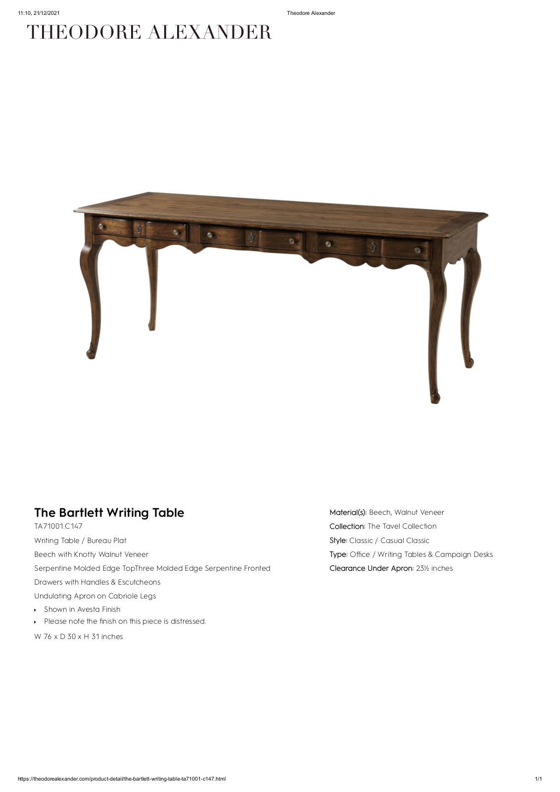 Theodore Alexander FPLJ3868 Specifications - ManualMachine.com