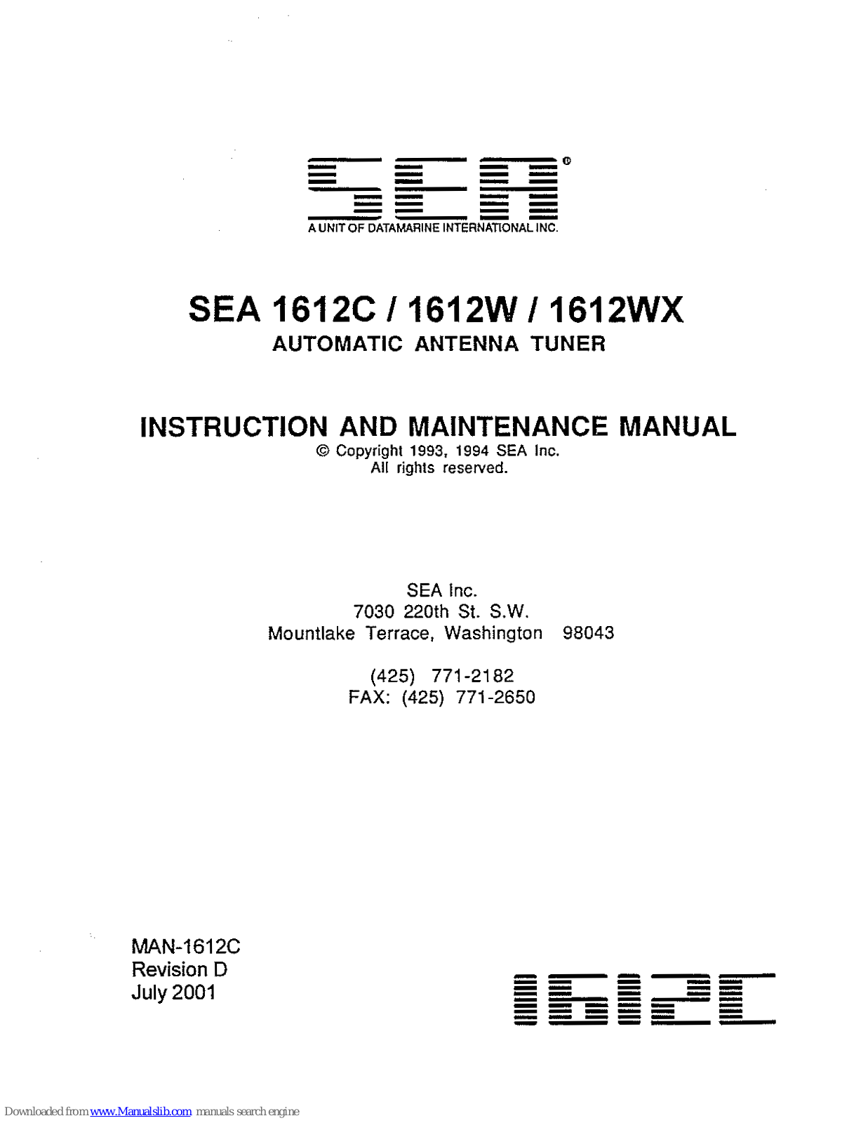 SEA 1612C,1612W,1612WX Instruction And Maintenance Manual