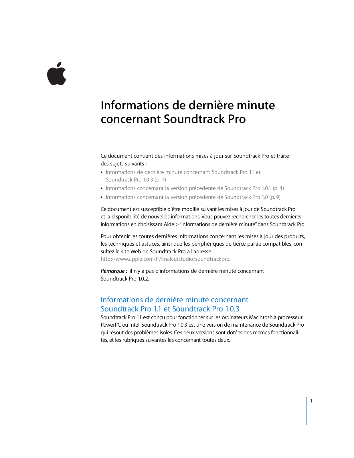 Apple SOUNDTRACK PRO Quick start guide