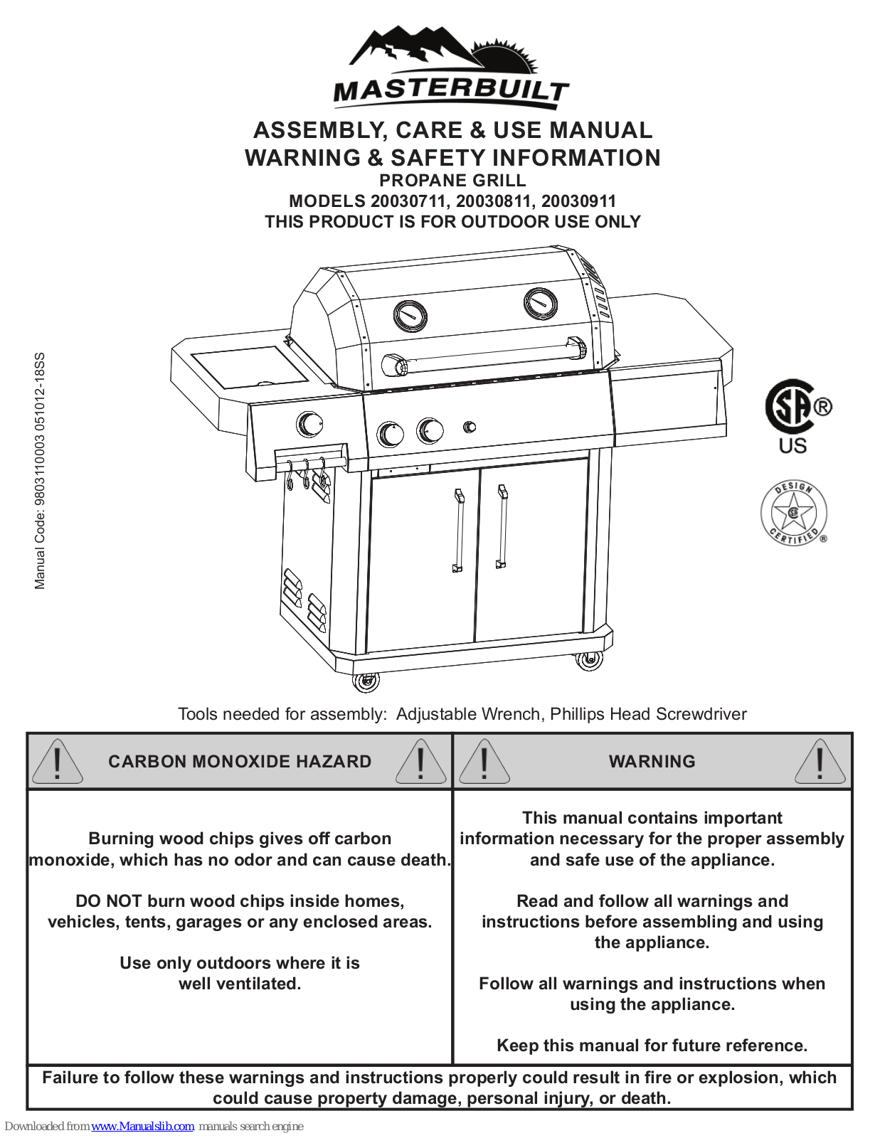 Masterbuilt 20030911, 20030811, 20030711 Owner's Manual